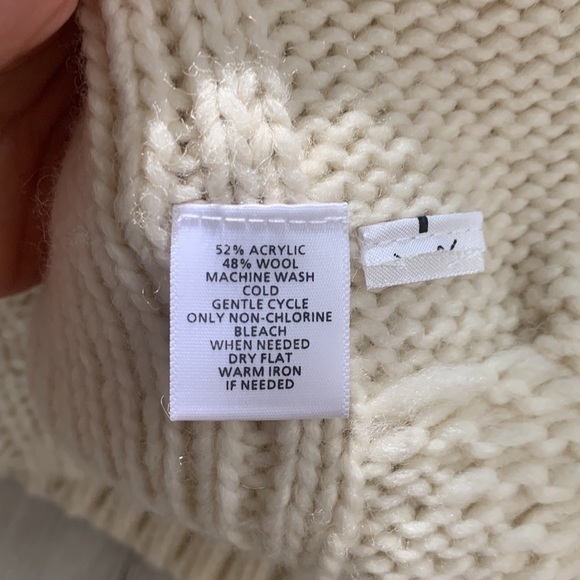 Loft Cardigan Wide Cable Knit Wool Blend Open Front Ivory Size XS/S chunky - Picture 8 of 10